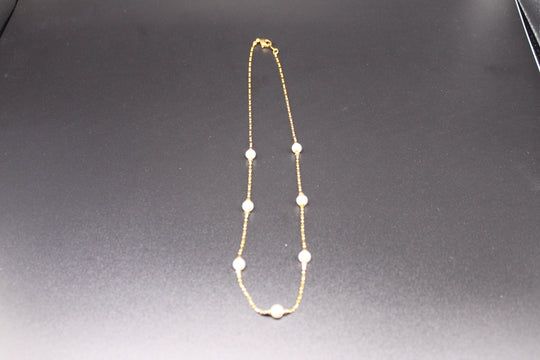 Necklace - 14K Gold Plate Vintage Necklace embellished with pearls - 16"