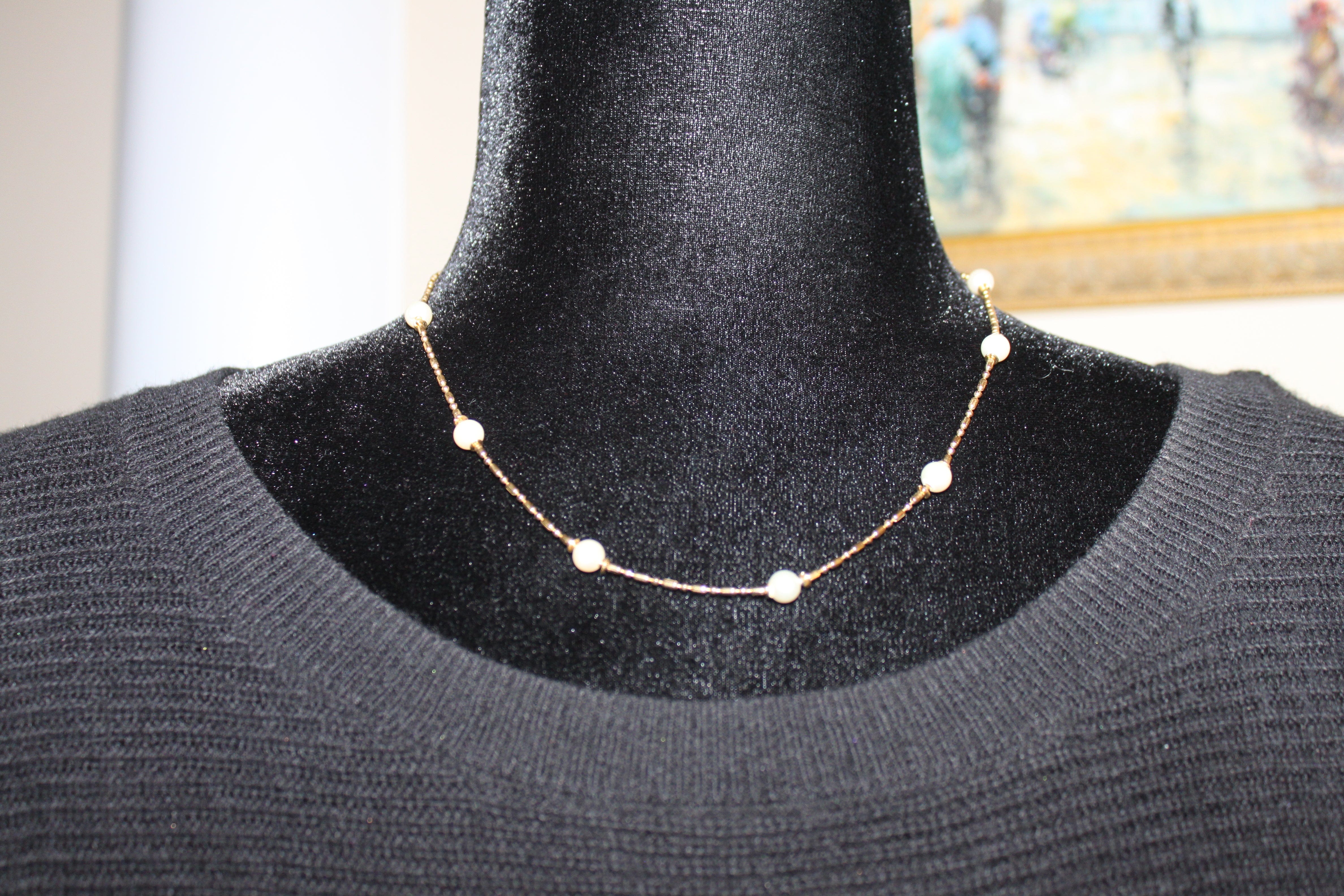 Necklace - 14K Gold Plate Vintage Necklace embellished with pearls - 16"