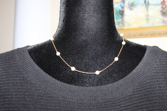 Necklace - 14K Gold Plate Vintage Necklace embellished with pearls - 16"