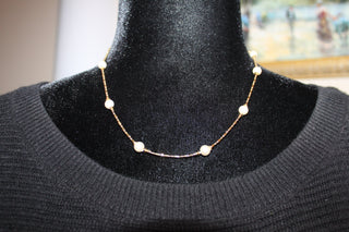 Necklace - 14K Gold Plate Vintage Necklace embellished with pearls - 16"