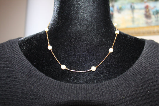Necklace - 14K Gold Plate Vintage Necklace embellished with pearls - 16"