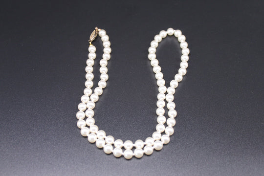 Necklace - 8mm Vintage Pearl Necklace with fish hook necklace clasp - 24"