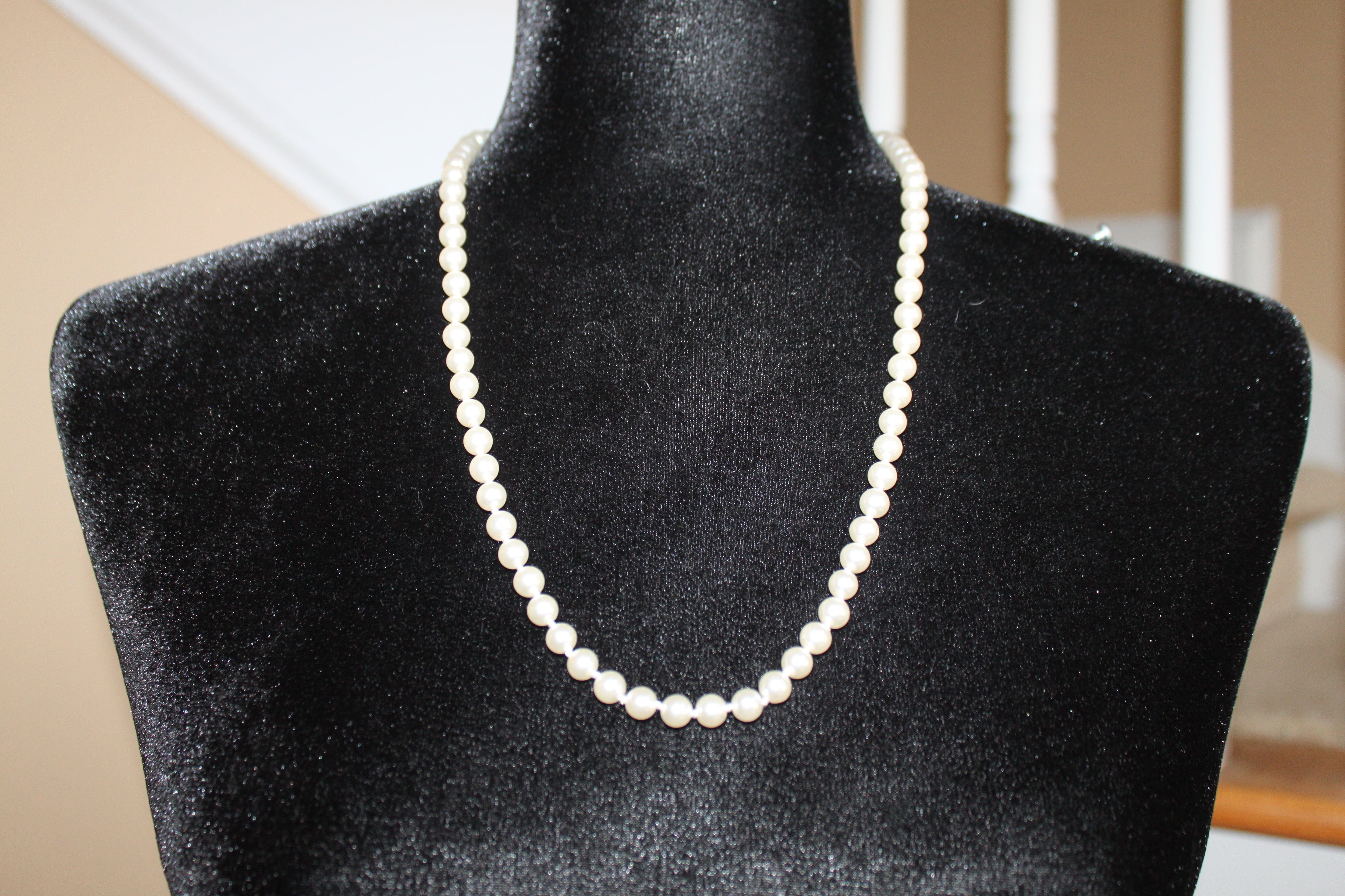 Necklace - 8mm Vintage Pearl Necklace with fish hook necklace clasp - 24"
