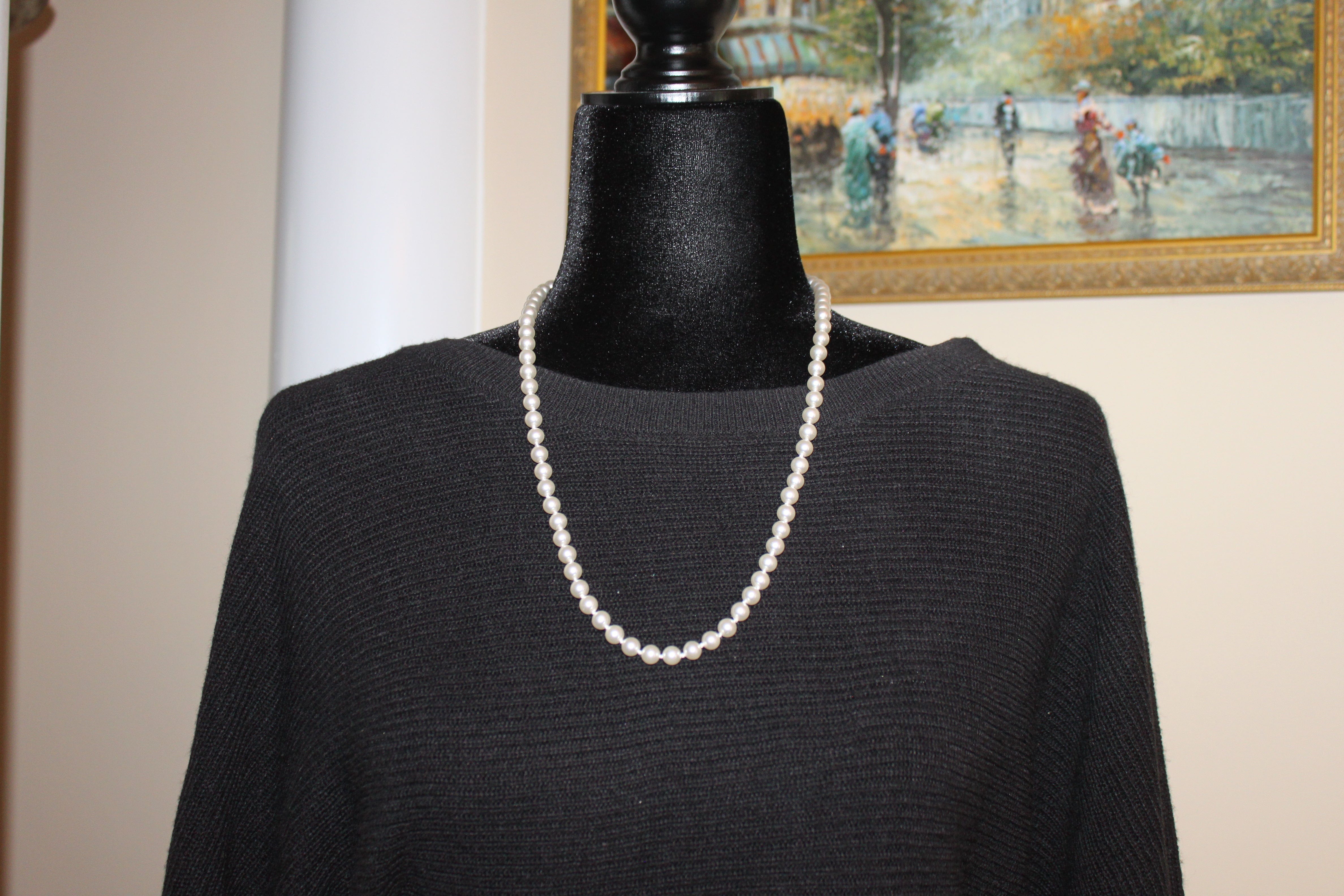 Necklace - 8mm Vintage Pearl Necklace with fish hook necklace clasp - 24"