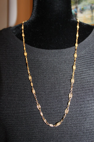 Necklace - 14K Gold Plate Vintage Necklace in beautiful swirl pattern - 30"