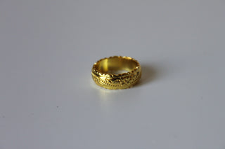 Rings - 14K gold plated ring band in Hawaiin flower print engraved design - various sizes