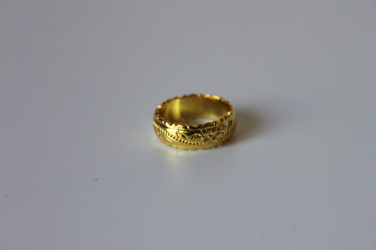 Rings - 14K gold plated ring band in Hawaiin flower print engraved design - various sizes