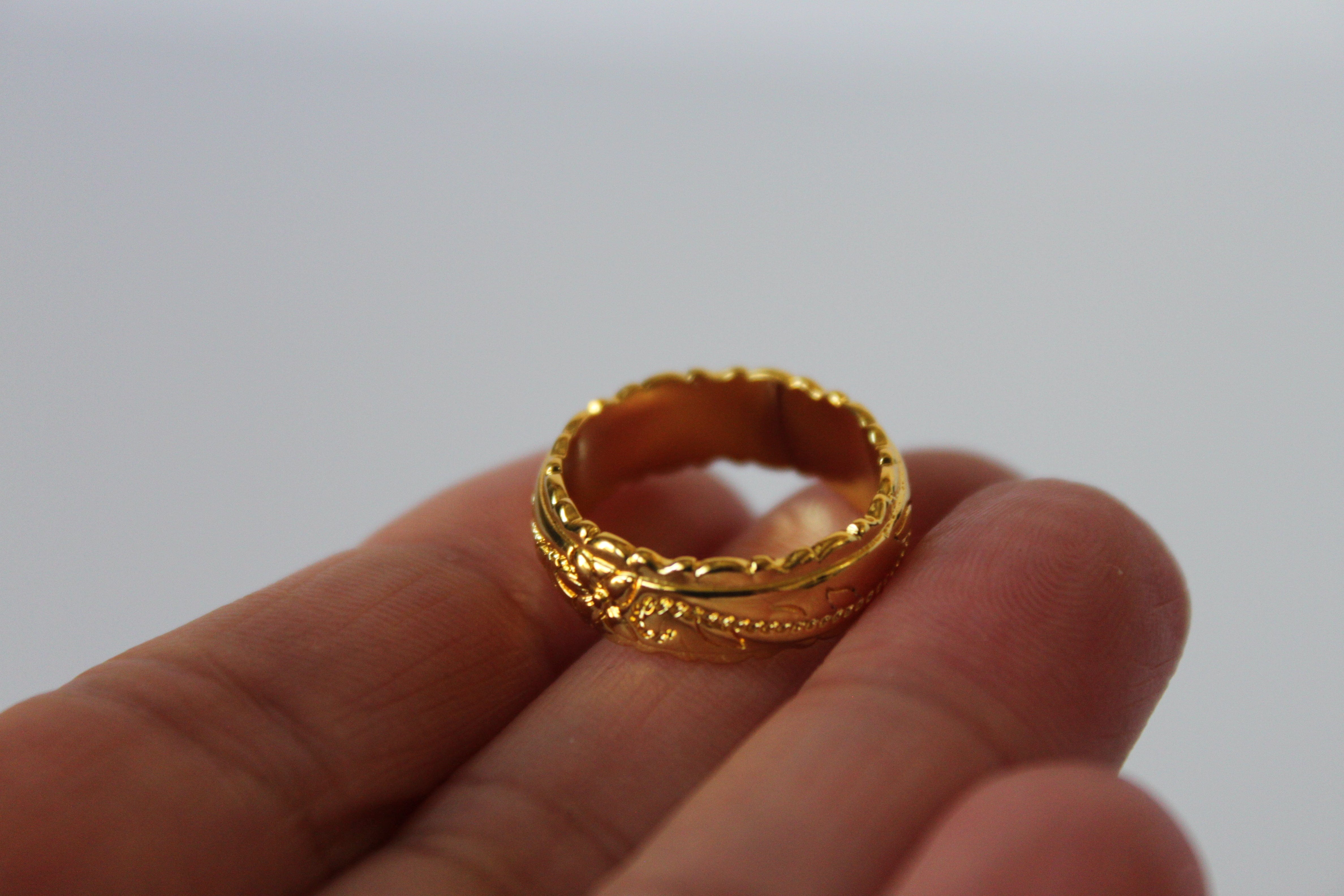 Rings - 14K gold plated ring band in Hawaiin flower print engraved design - various sizes