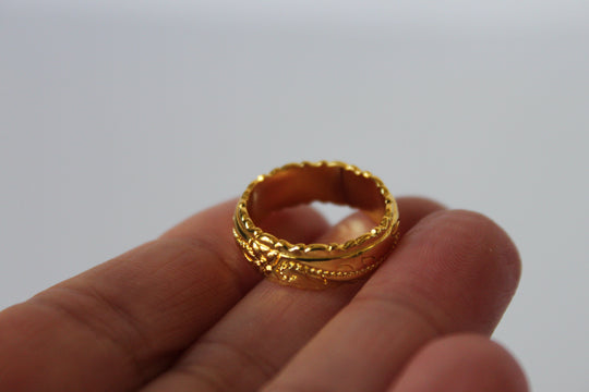 Rings - 14K gold plated ring band in Hawaiin flower print engraved design - various sizes