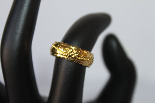 Rings - 14K gold plated ring band in Hawaiin flower print engraved design - various sizes