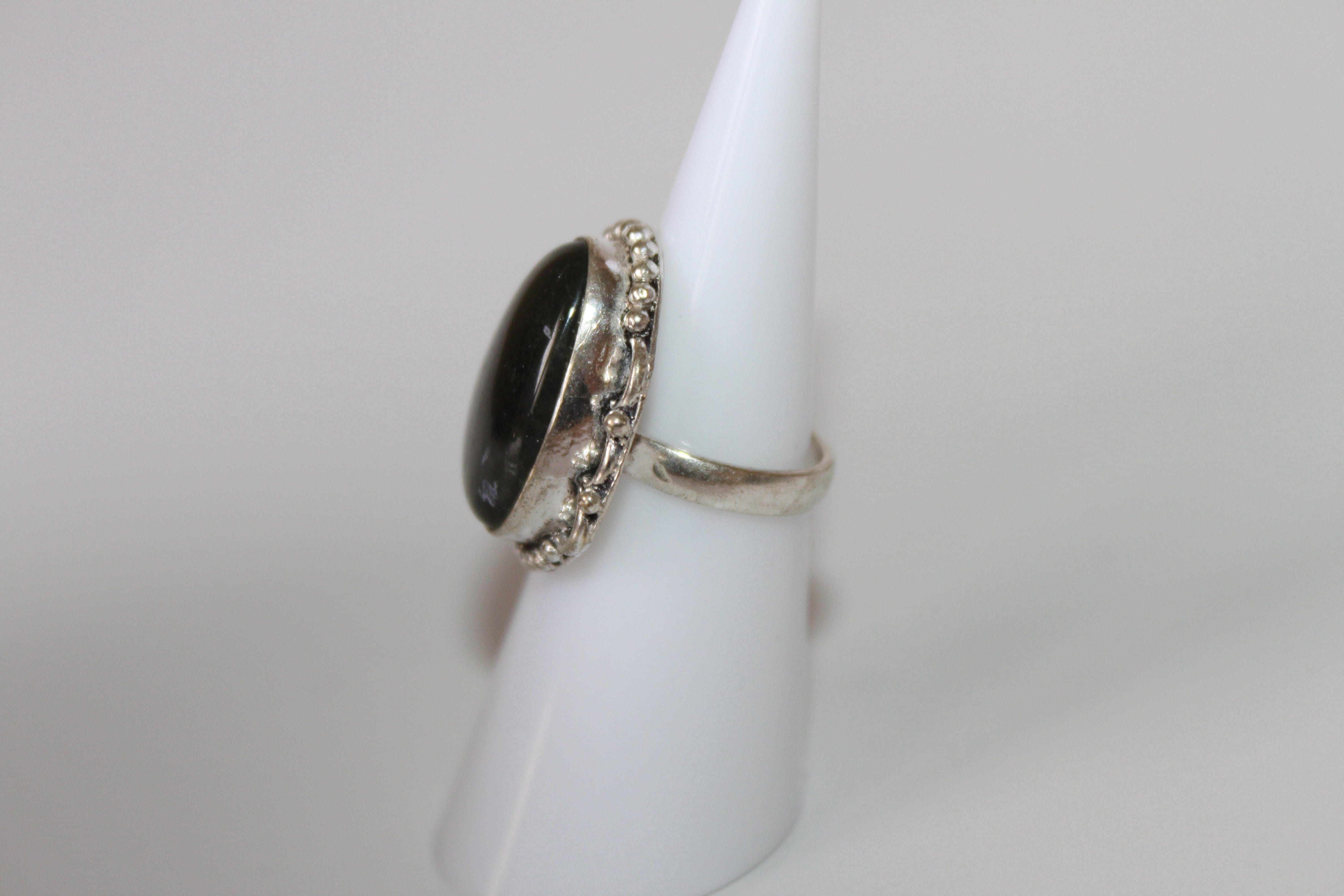Rings - Black Obsidian - genuine stone on sterling silver - size 4.5 JL097