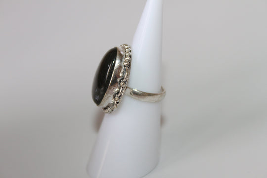Rings - Black Obsidian - genuine stone on sterling silver - size 4.5 JL097