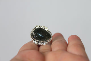 Rings - Black Obsidian - genuine stone on sterling silver - size 4.5 JL097