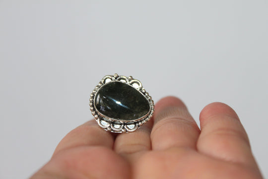 Rings - Black Obsidian - genuine stone on sterling silver - size 4.5 JL097