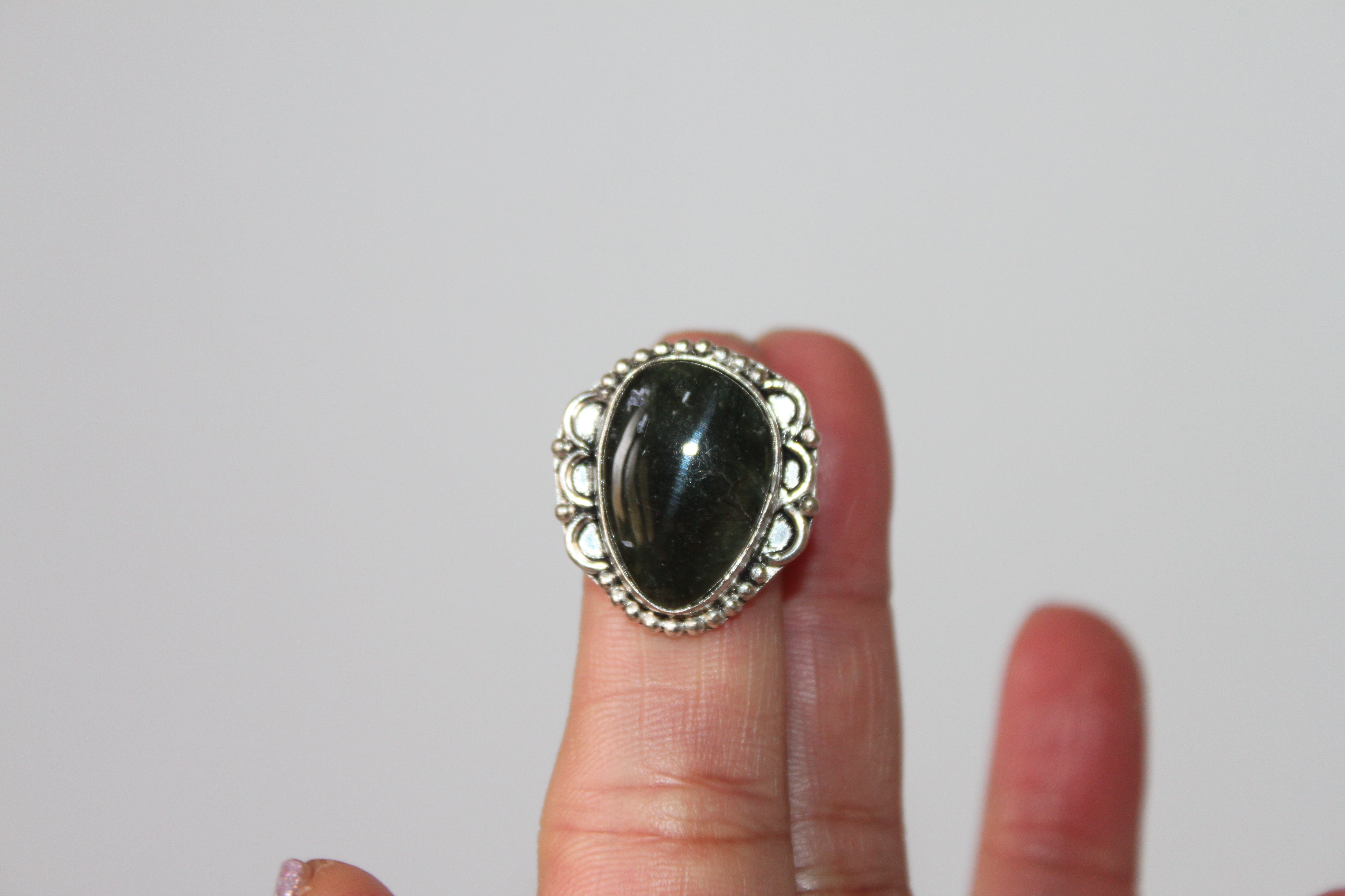 Rings - Black Obsidian - genuine stone on sterling silver - size 4.5 JL097