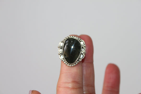 Rings - Black Obsidian - genuine stone on sterling silver - size 4.5 JL097