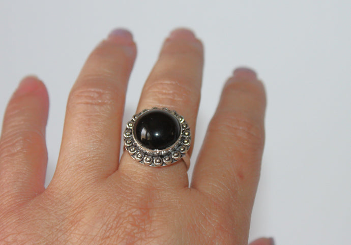 Rings - Black Obsidian - genuine stone on sterling silver - size 9.0 JL095