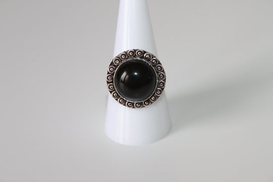 Rings - Black Obsidian - genuine stone on sterling silver - size 9.0 JL095