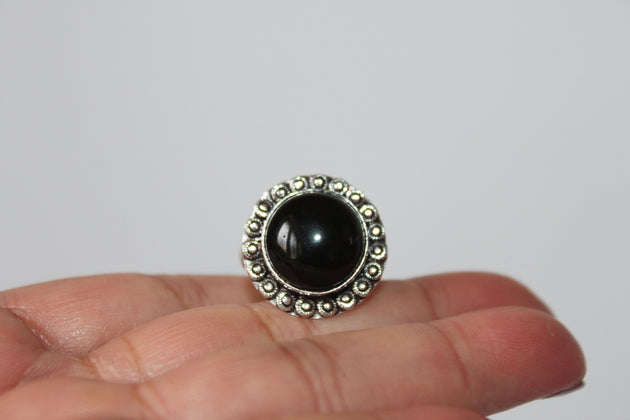 Rings - Black Obsidian - genuine stone on sterling silver - size 9.0 JL095