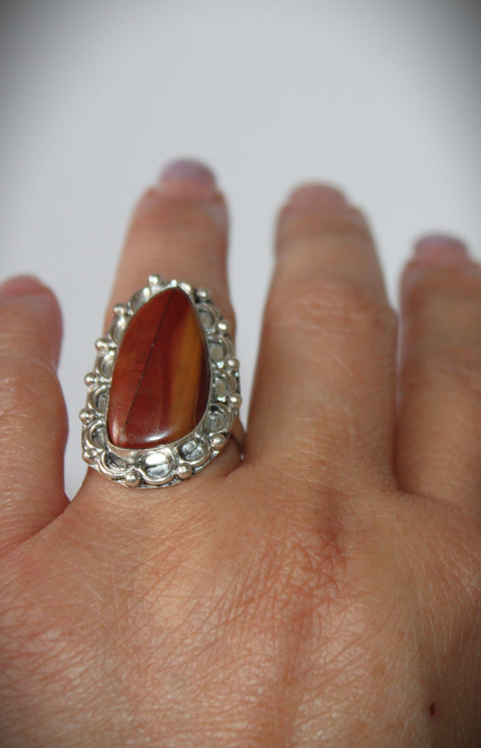 Rings - Brown Jasper genuine stone on sterling silver - size 8.5 HB092