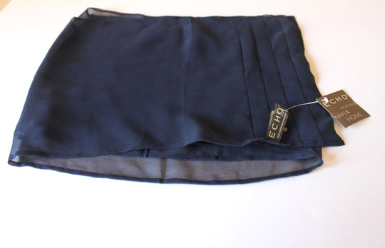 Scarf - 100% Silk (ECHO) Navy Blue solid print with Soft Pleated Edge Design (57x10" Rectangle) S028