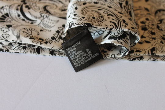 Scarf - 100% Silk Neck Scarf in Paisly and Floral Pattern - White and Black (48x3" Rectangle) S027