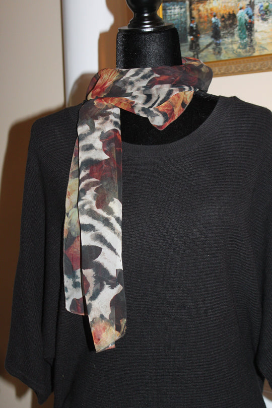 Scarf head/neck, animal/floral pattern - Black, beige, brown, burgundy (56x12" rectangle) S008