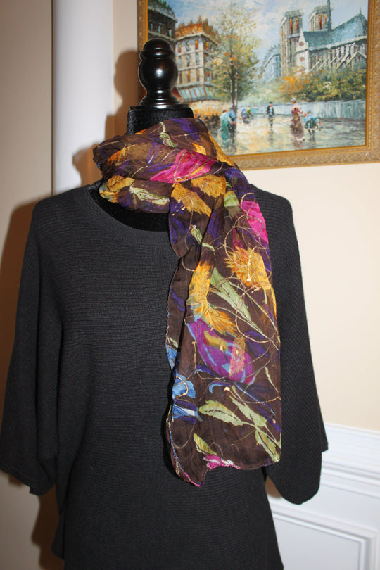 Scarf head/neck, eclectic pattern - Black, pink, blue, gold (60x12" rectangle) S007