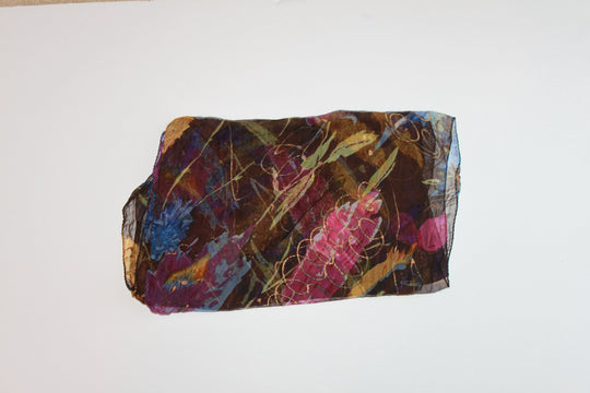 Scarf head/neck, eclectic pattern - Black, pink, blue, gold (60x12" rectangle) S007