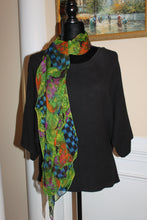 Load image into Gallery viewer, Scarf head/neck, floral pattern/paisley - Black, green, purple, orange (70x12&quot; rectangle) S009
