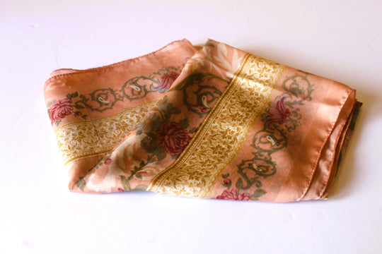 Scarf head/neck, floral pattern (Roses) - Pink, Cream, Light Pink, Green (32" square) S014