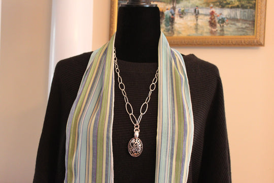 Scarf head/neck, modern stripe pattern - Blue, Green, white, aqua (56x5 inch) S001