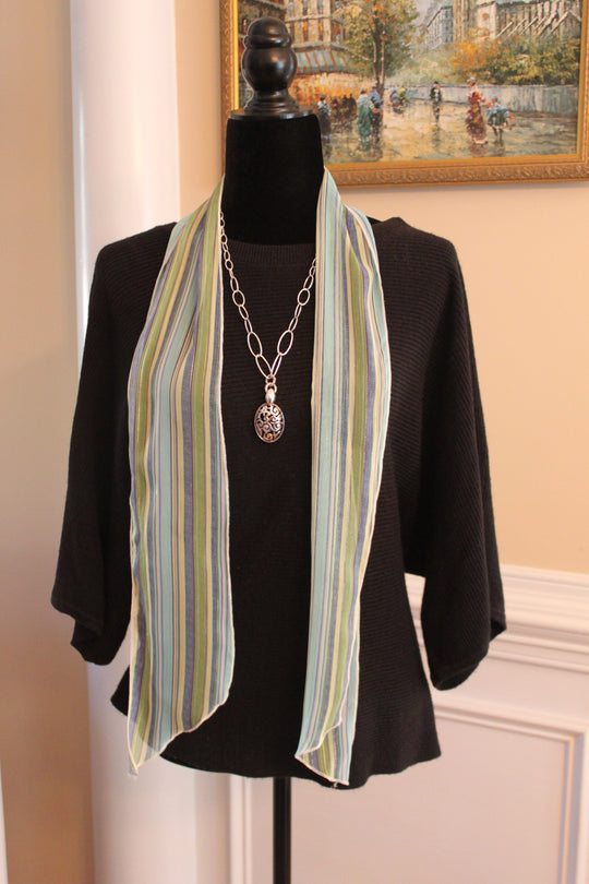 Scarf head/neck, modern stripe pattern - Blue, Green, white, aqua (56x5 inch) S001