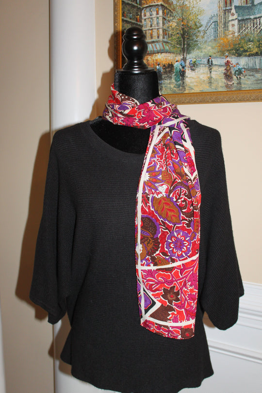 Scarf (Morgan Taylor) Eclectic Pattern - Red, Purple, Black, White (54x11" rectangle) S003