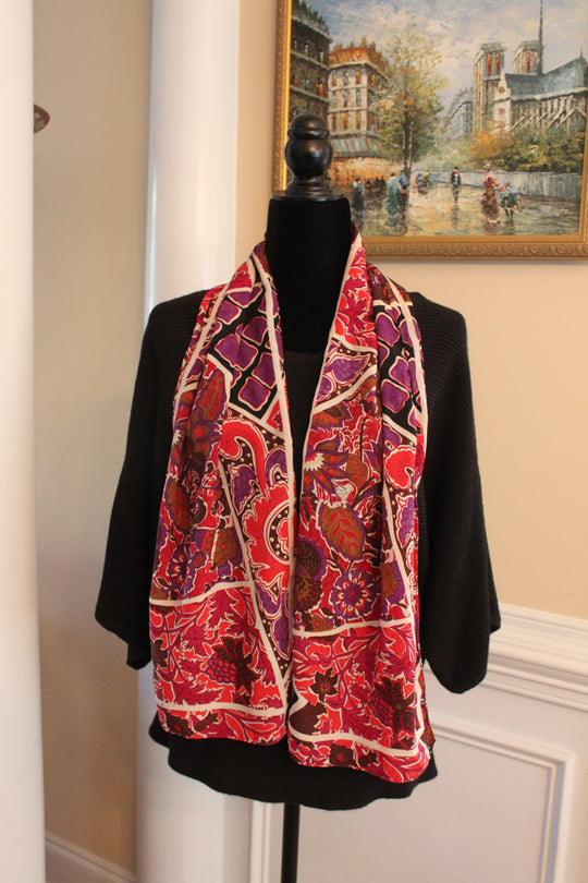 Scarf (Morgan Taylor) Eclectic Pattern - Red, Purple, Black, White (54x11" rectangle) S003