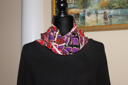 Scarf (Morgan Taylor) Eclectic Pattern - Red, Purple, Black, White (54x11" rectangle) S003