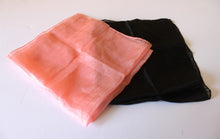Load image into Gallery viewer, Scarf (Qty 2) - 2 silk scarfs. Very soft &amp; delicate/vintage. Light Peach and Black (17&quot; square) S023
