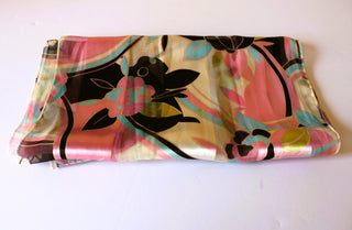 Scarf - Sheer/Satin Floral Print (Pink, Aqua, Black, and Cream (58x13" rectangle) S019
