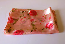 Load image into Gallery viewer, Scarf - Sheer/Satin with Rose Floral Print - Pink, Green, Satin Pink (20&quot; square) S021

