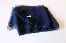 Load image into Gallery viewer, Scarf - Sheer Scarf with scalloped edges - Navy Blue solid print (58x16&quot; Rectangle) S025
