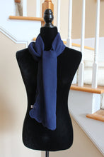 Load image into Gallery viewer, Scarf - Sheer Scarf with scalloped edges - Navy Blue solid print (58x16&quot; Rectangle) S025
