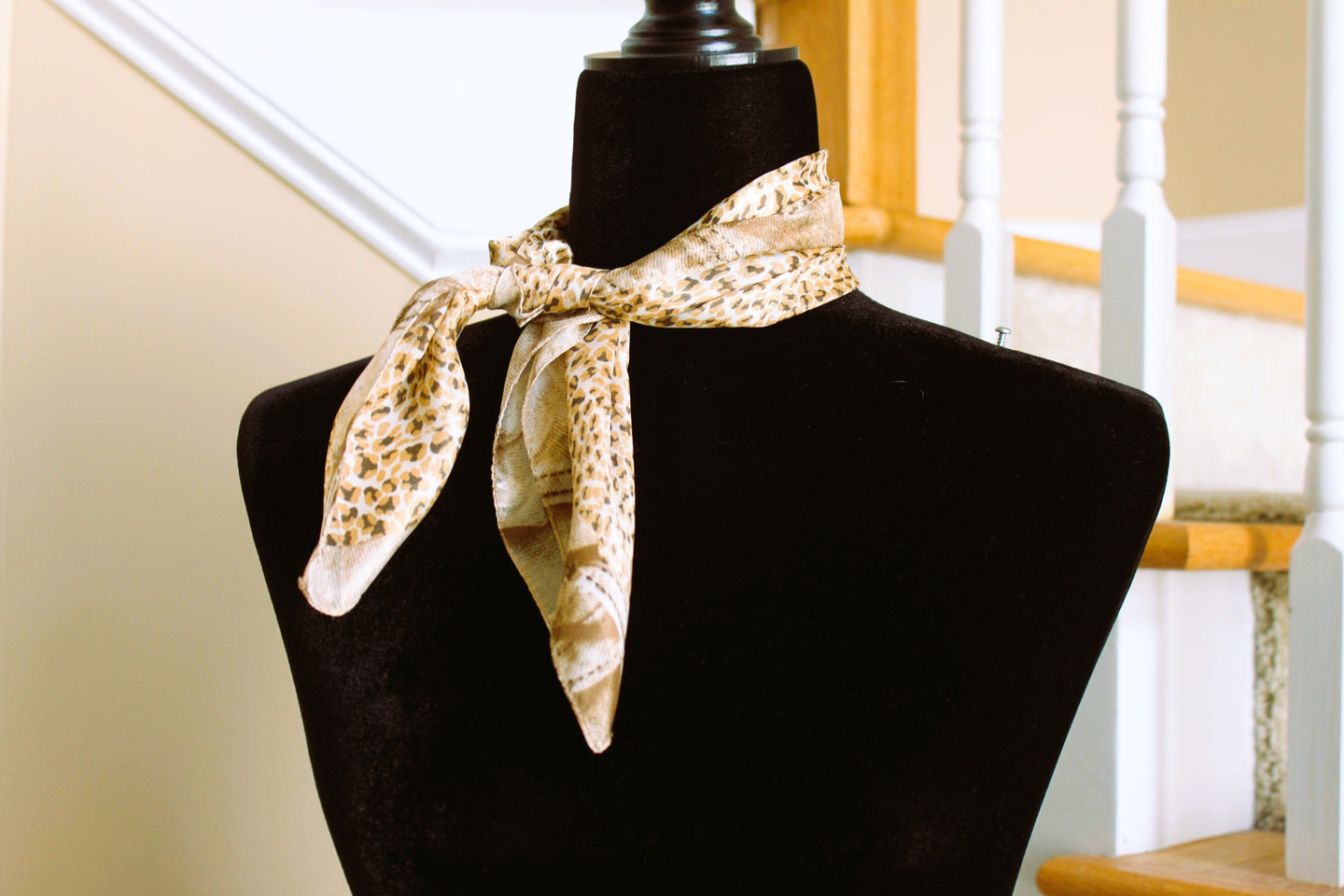 Scarf - Silky neck scarf in Animal Print - Dark Brown, Beige, and Lt Beige (20