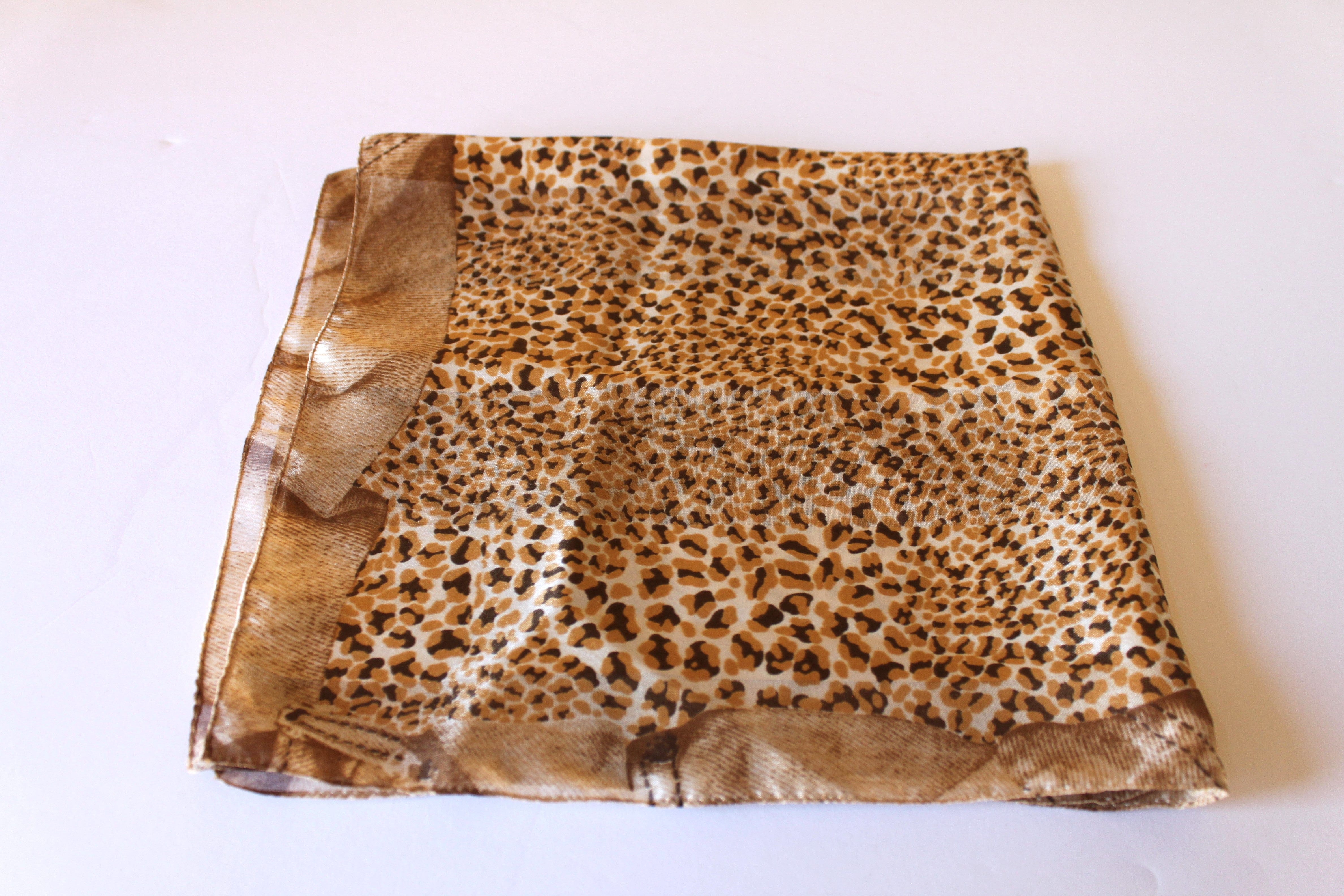 Scarf - Silky neck scarf in Animal Print - Dark Brown, Beige, and Lt Beige (20" square) S017