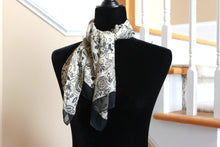 Load image into Gallery viewer, Scarf - Soft/Sheer Modern Floral Print - Beige and Black  (38x12&quot; rectangle) S015

