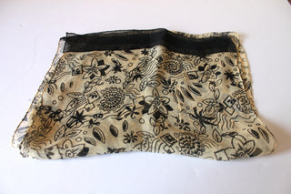 Scarf - Soft/Sheer Modern Floral Print - Beige and Black  (38x12" rectangle) S015