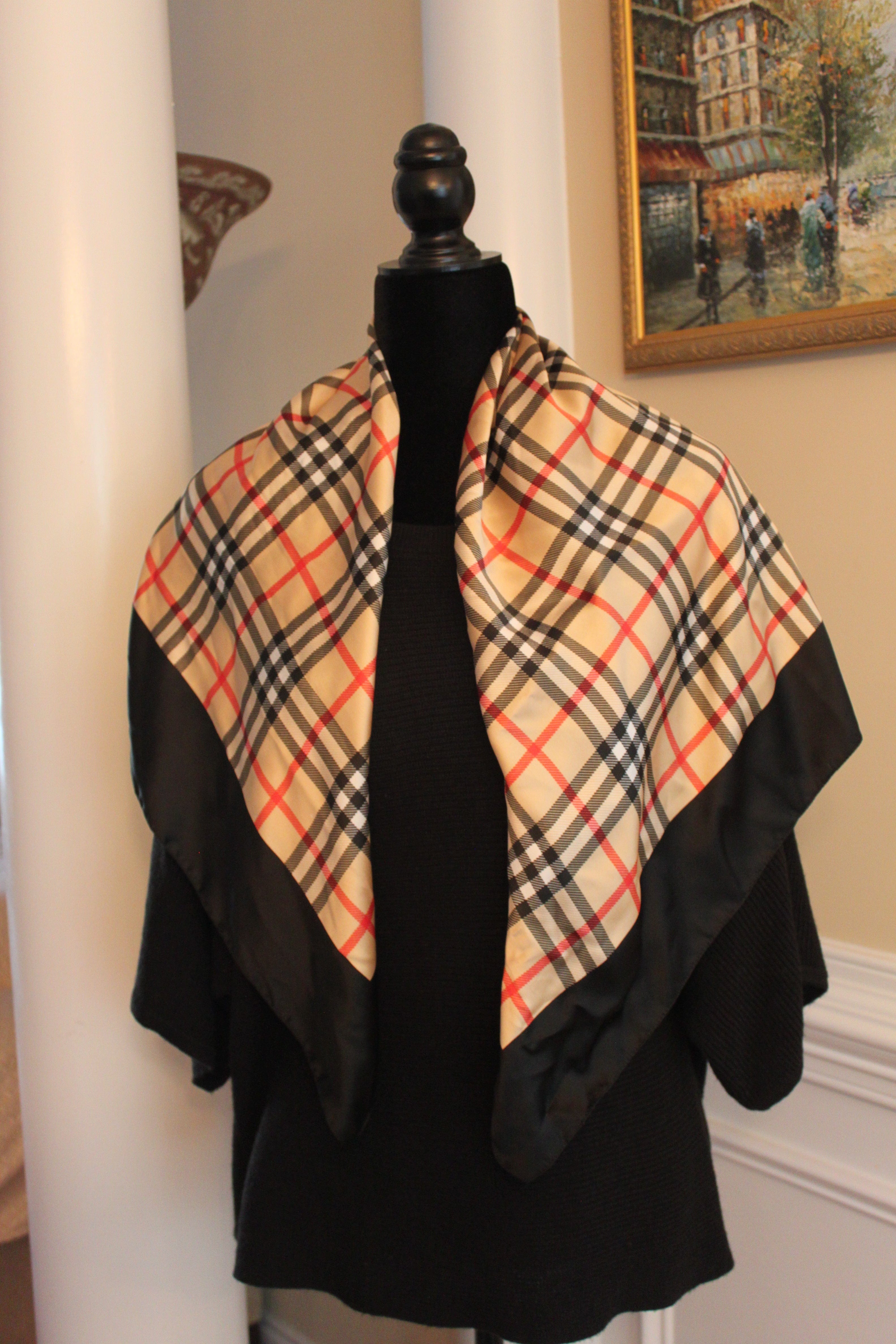 Scarf Wrap Head Cover Plaid Pattern beige, black, white, red (34" square) S012