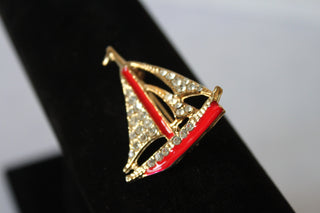 Vintage Brooch Gold/Enamel/ Rhinestones - Beautiful Sailboat  (1.5"Lx1.25"W) JL035