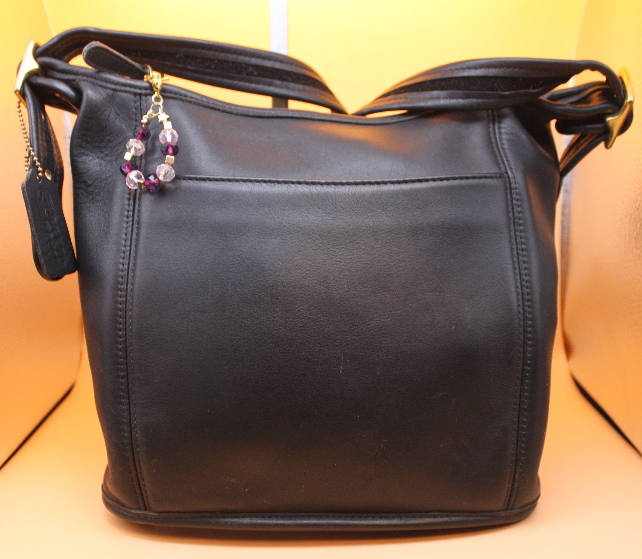 Vintage - Coach Crossbody Bag - Soft black leather with pretty