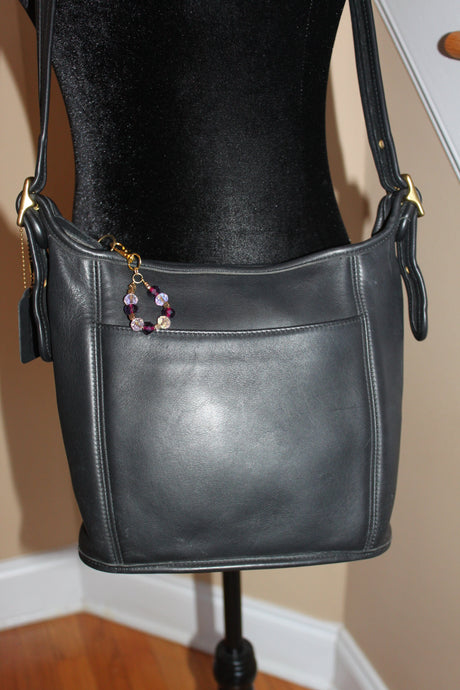 Vintage - Coach Crossbody Bag - Soft black leather with pretty hand-crafted bag charm HB062